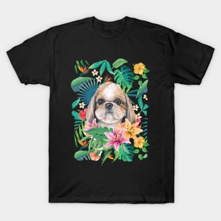 Tropical Gold Red White Silver Shih Tzu 3 T-Shirt